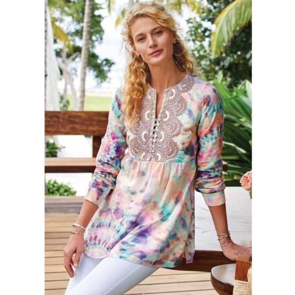 SOFT SURROUNDINGS Bazille Tie Dye Embelished Tunic